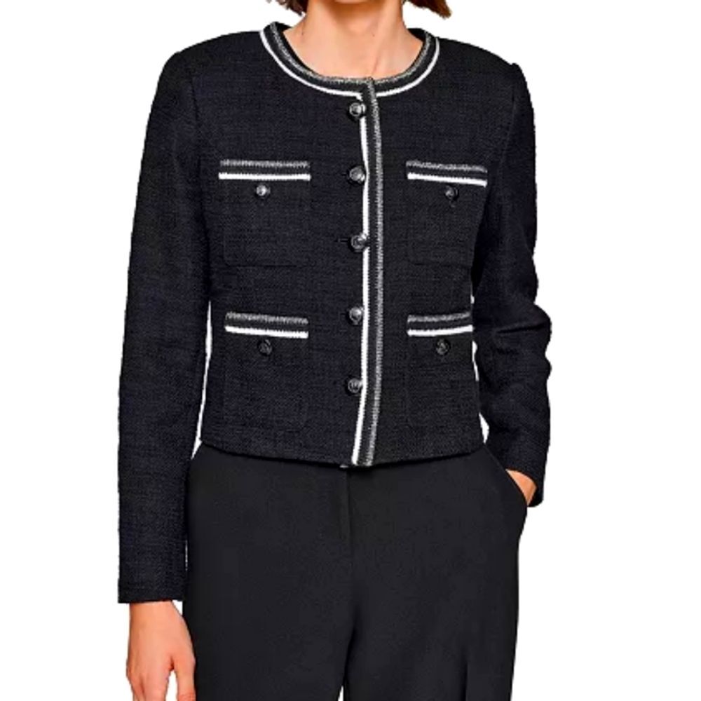 Karl Lagerfeld Women's Contrast-Trim Five-Button Jacket Size 8
